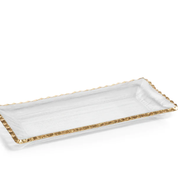 Zodax Clear Textured Rectangul Ray with Gold Rim - Medium