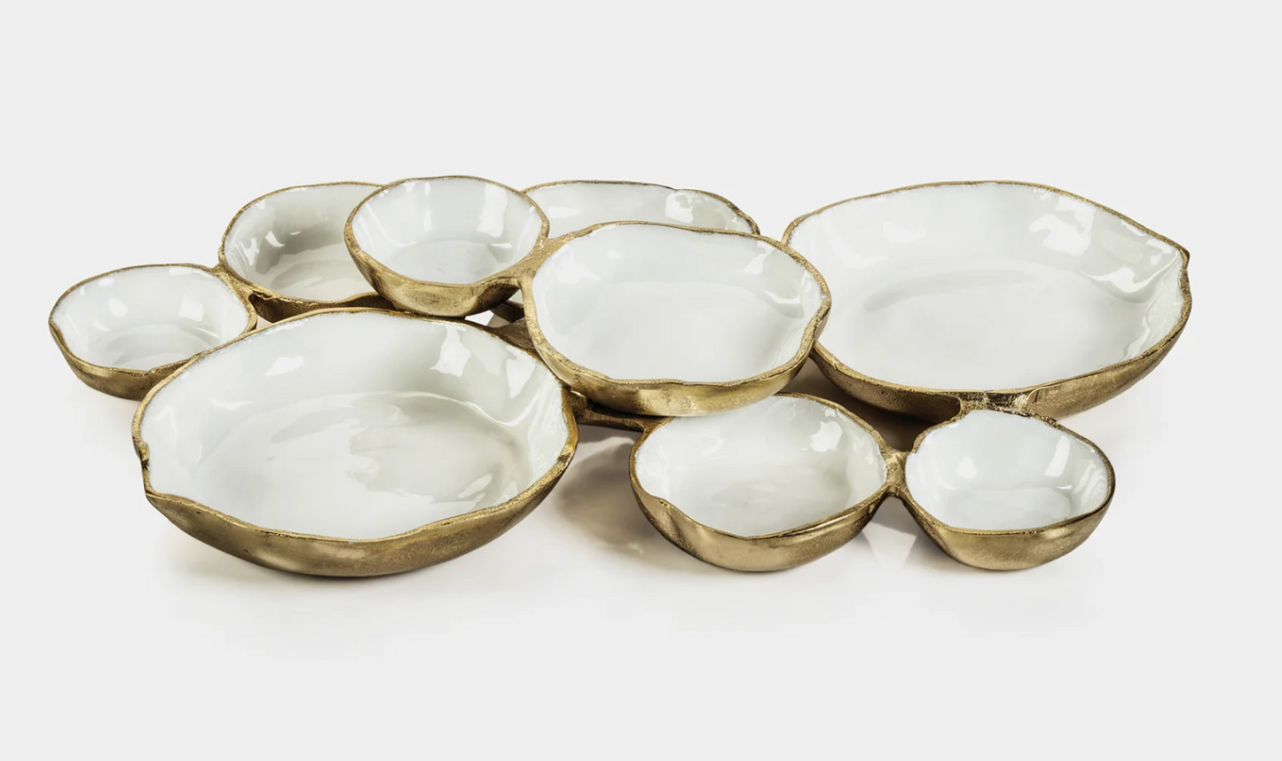 Zodax Cluster of Nine Serving Bowls - White with Gold