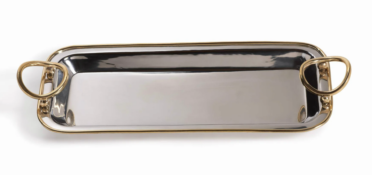 Zodax Silver Tray with Gold Handles