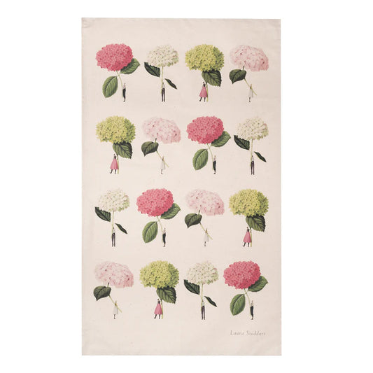 Pink and Green Hydrangeas In Bloom Tea Towel
