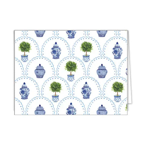 WH Hostess Stationery Folded Notecard Set of 10 | Chinoiserie Topiary