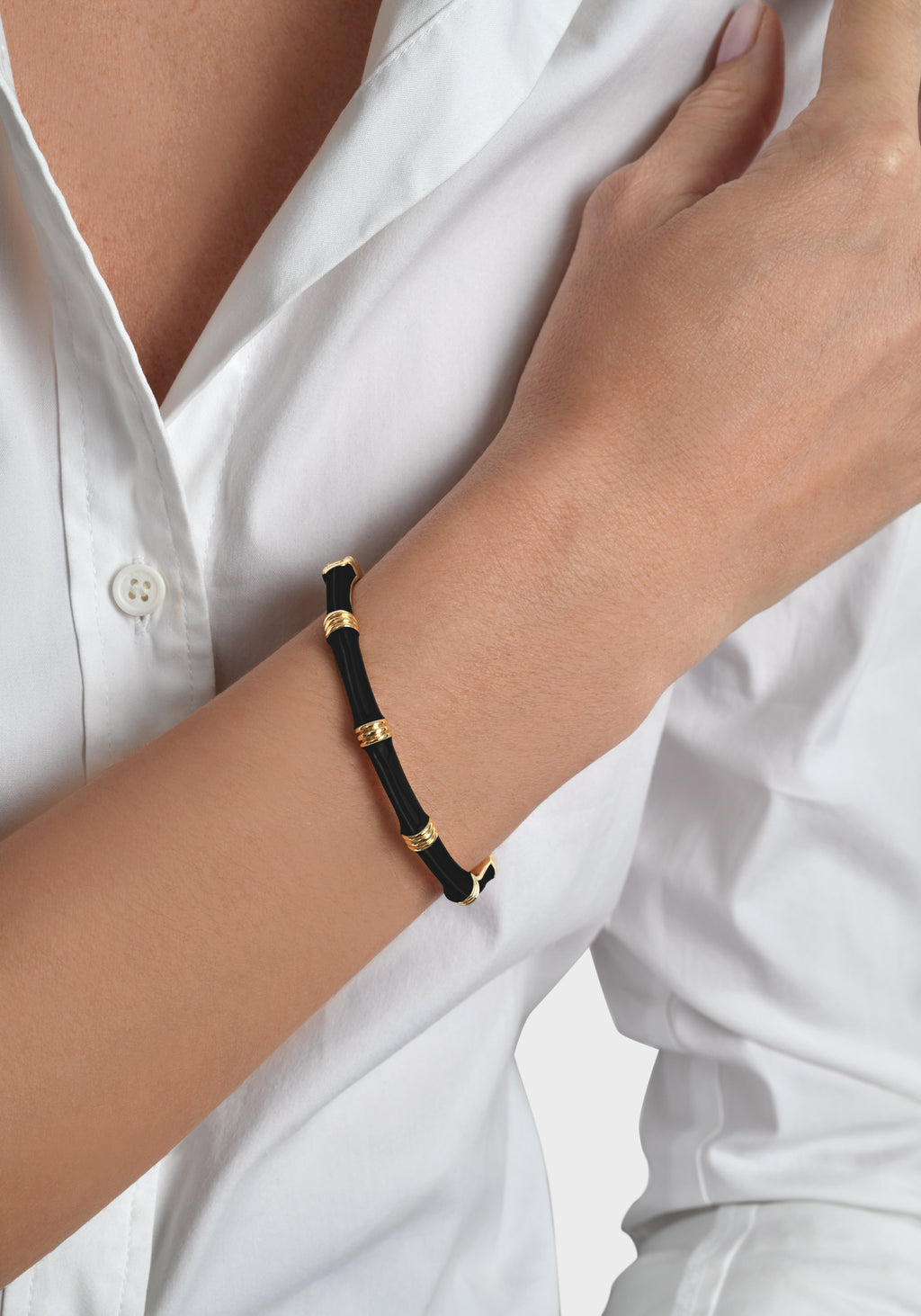 Anabel Aram Bamboo Enameled Hinged Bangle